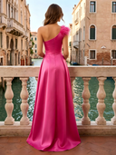 Satin One Shoulder A Line Long Evening Dresses