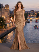 Sequin One Shoulder Mermaid Long Evening Dresses with Slit