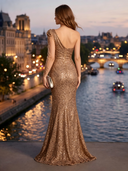 Sequin One Shoulder Mermaid Long Evening Dresses with Slit
