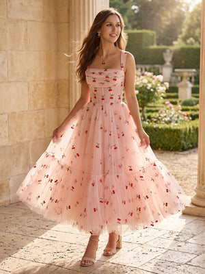 Chiffon A Line Long Evening Dresses with Flower