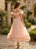 Chiffon Off Shoulder A Line Long Evening Dresses with Flower