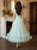 Chiffon V Neck A Line Long Evening Dresses with Flower