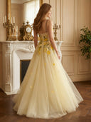 Tulle V Neck A Line Long Evening Dresses with Slit