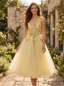 Tulle A Line Long Evening Dresses with Flower