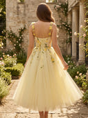 Tulle A Line Long Evening Dresses with Flower