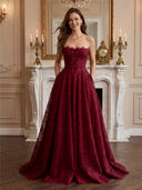 Lace Strapless A Line Long Evening Dresses