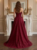 Lace Strapless A Line Long Evening Dresses