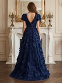 Chiffon V Neck A Line Long Evening Dresses with Flower