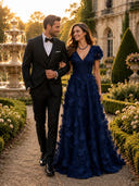Chiffon V Neck A Line Long Evening Dresses with Flower