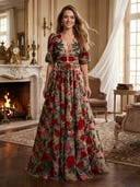 Chiffon V Neck A Line Long Evening Dresses