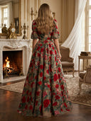 Chiffon V Neck A Line Long Evening Dresses