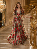 Chiffon V Neck A Line Long Evening Dresses
