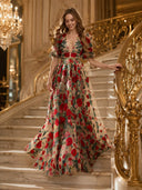 Chiffon V Neck A Line Long Evening Dresses