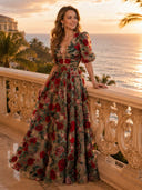 Chiffon V Neck A Line Long Evening Dresses
