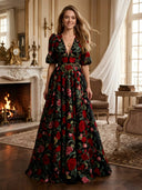 Chiffon V Neck A Line Long Evening Dresses
