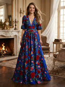 Chiffon V Neck A Line Long Evening Dresses