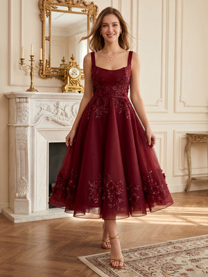 Chiffon A Line Long Evening Dresses with Flower