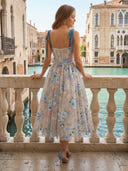 Chiffon Sweetheart Neck A Line Long Evening Dresses with Flower
