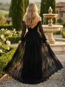 Lace Off Shoulder A Line Long Evening Dresses