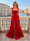 Chiffon A Line Long Evening Dresses with Flower