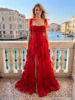 Chiffon A Line Long Evening Dresses with Flower