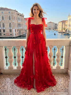 Chiffon A Line Long Evening Dresses with Flower