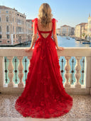 Chiffon A Line Long Evening Dresses with Flower