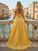 Satin Strapless A Line Long Evening Dresses with Slit