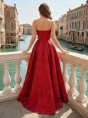 Satin Strapless A Line Long Evening Dresses with Slit