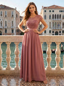 Jewel A Line Chiffon Beaded Evening Dresses with Sleeves
