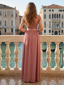 Jewel A Line Chiffon Beaded Evening Dresses with Sleeves
