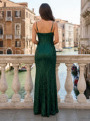 Spaghetti Straps Mermaid Sequins Evening Dresses with Slit