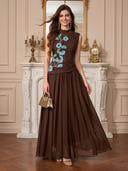 High Neck A Line Chiffon Floral Evening Dresses