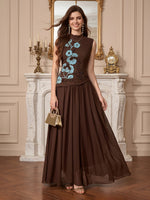 High Neck A Line Chiffon Floral Evening Dresses