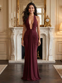 Halter Mermaid Satin Sheath Backless Evening Dresses