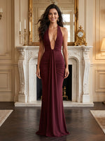 Halter Mermaid Satin Sheath Backless Evening Dresses