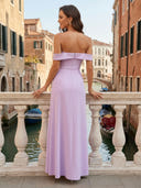 off the Shoulder Mermaid Satin Sheath Evening Dresses with Slit