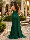 Sequin Strapless Mermaid Long Evening Dresses with Slit