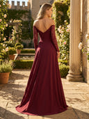 Chiffon Off Shoulder A Line Long Evening Dresses with Lace