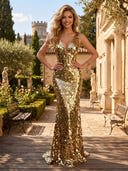 Sequin V Neck Mermaid Long Evening Dresses