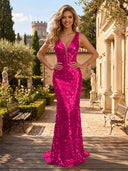 Sequin V Neck Mermaid Long Evening Dresses