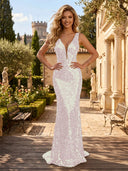 Sequin V Neck Mermaid Long Evening Dresses