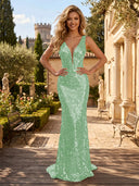 Sequin V Neck Mermaid Long Evening Dresses