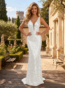 Sequin V Neck Mermaid Long Evening Dresses