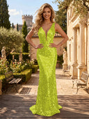 Sequin V Neck Mermaid Long Evening Dresses