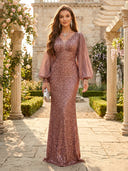 Sequin V Neck Mermaid Long Evening Dresses