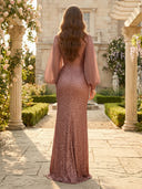 Sequin V Neck Mermaid Long Evening Dresses