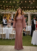 Sequin V Neck Mermaid Long Evening Dresses