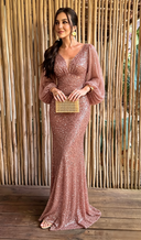 Sequin V Neck Mermaid Long Evening Dresses