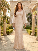 Sequin V Neck Mermaid Long Evening Dresses